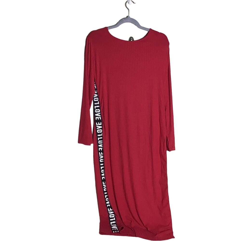 Ashley Stewart Dress Sz. 14/16 NWT Red Ribbed Midi Stretch Long/SL